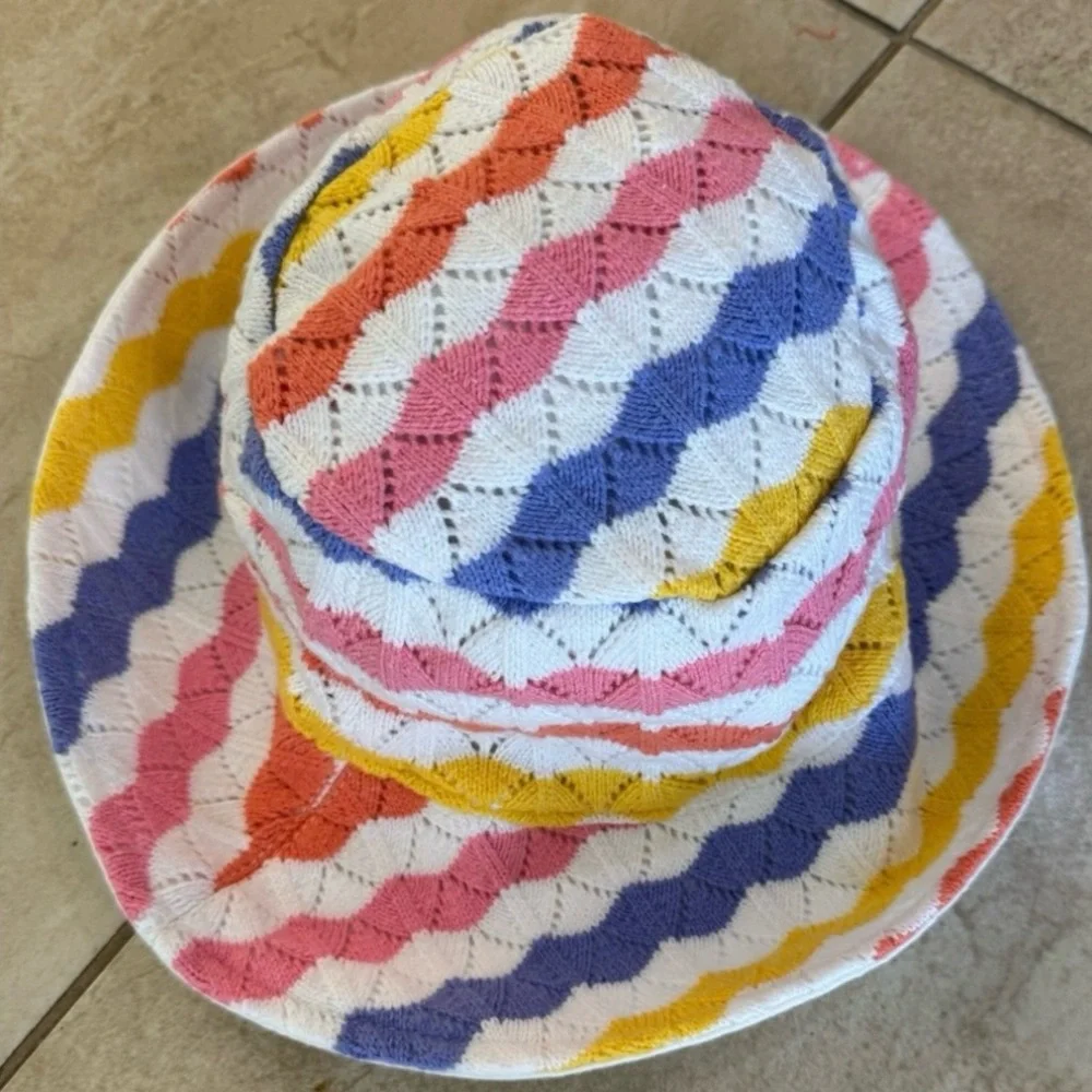 JANIE AND JACK STRIPED CROCHET BUCKET HAT